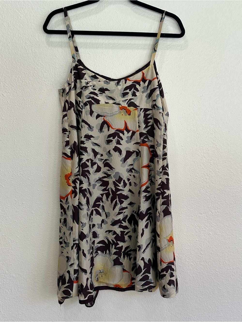 HD Paris Anthropologie Floral-Print Mini Slip Dress Cream, Brown Orange Accents